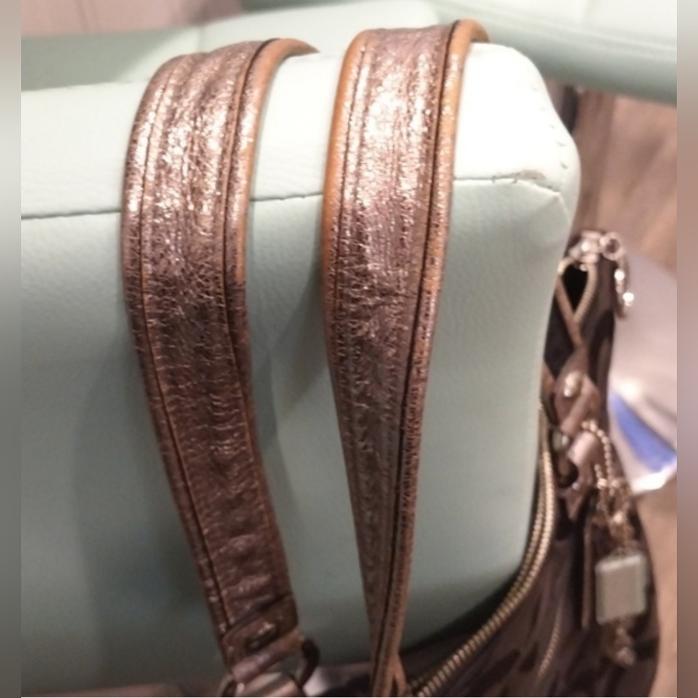 Coach Poppy Metallic Glam Signature Tote Bag & Poppy Key & Card Holder - Picture 13 of 16